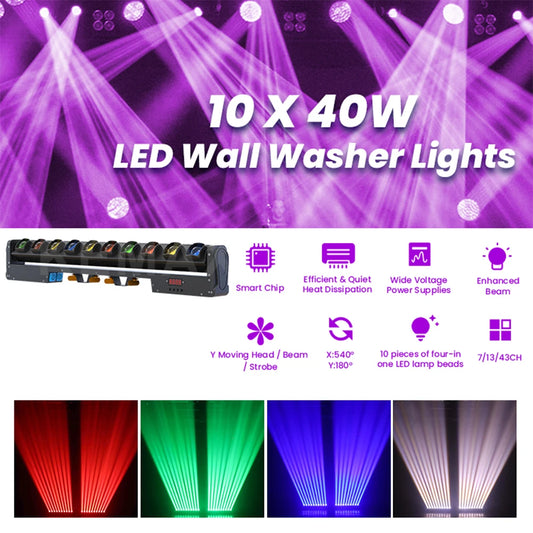 250W LED Beam Moving Head Light RGBW 10X25W Wall Washer Light DMX512 DJ Disco Party Stage Effect for Club Home Bar Wedding