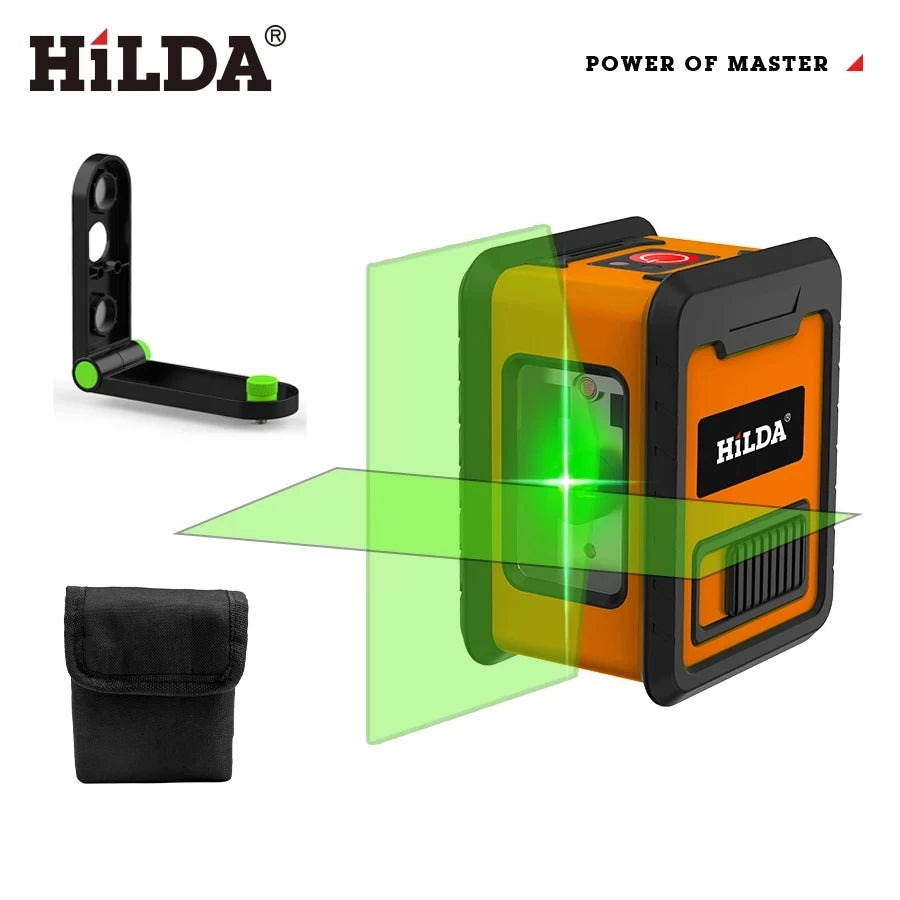 HILDA 2-Line Laser Level Instrument Cross Green Light Horizontal Laser Horizontal and Vertical Self-Leveling Green Beam
