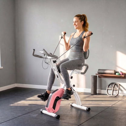 4-in-1 Folding Exercise Bike | Upright & Recumbent | Resistance Bands | Bluetooth Zwift & Kinomap | 8-Level Magnetic Resistance | 40dB | LCD Display | 120kg | Folds to 53.5x48x135cm | Pink