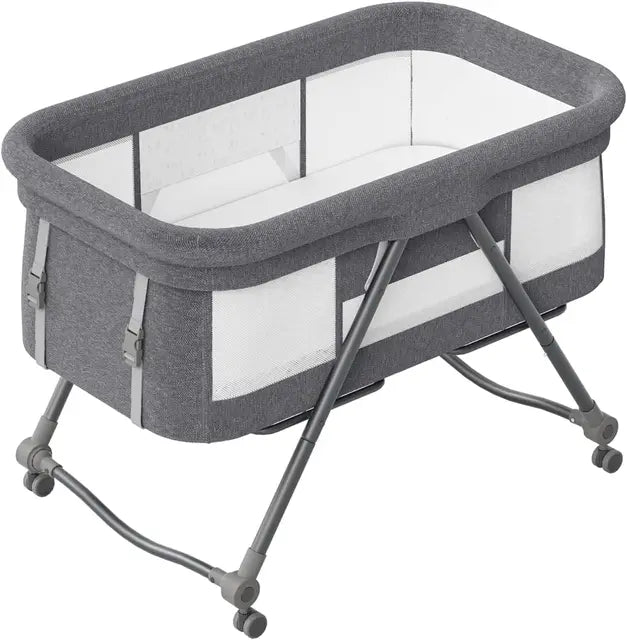 UBRAVOO Baby Grab-And-Go Travel Cot With Mattress & Silent Wheels Convertible Rocking Crib
