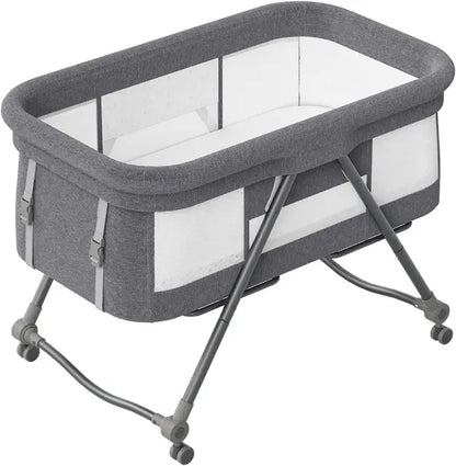 UBRAVOO Baby Grab-And-Go Travel Cot With Mattress & Silent Wheels Convertible Rocking Crib