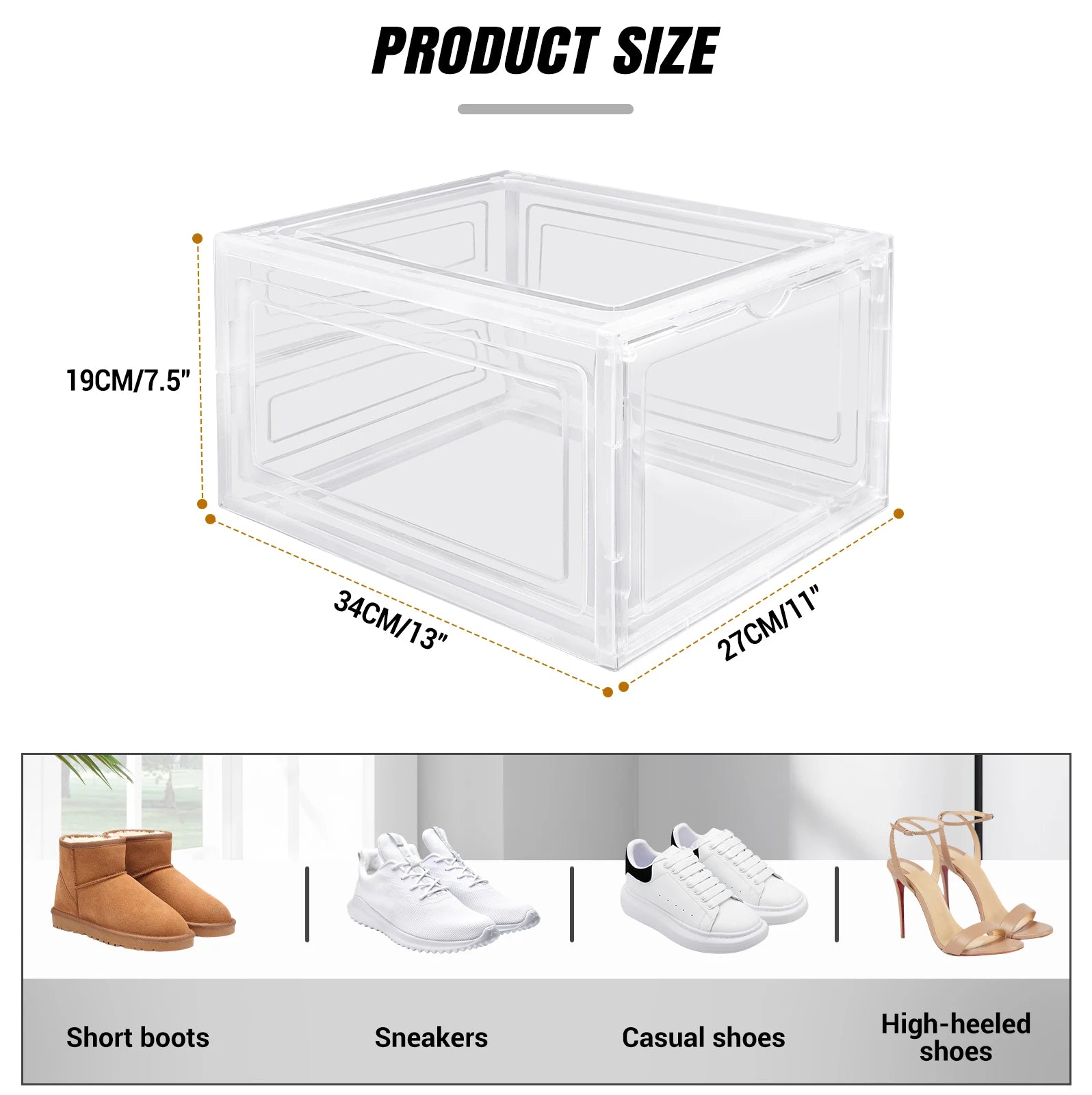 Transparent Shoe Storage Boxes Hard Plastic Stackable Shoe Storage Box Organiser With Magnetic Door