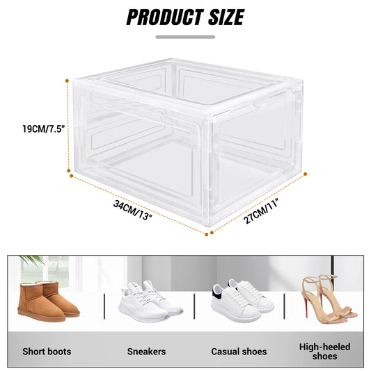 Transparent Shoe Storage Boxes Hard Plastic Stackable Shoe Storage Box Organiser With Magnetic Door