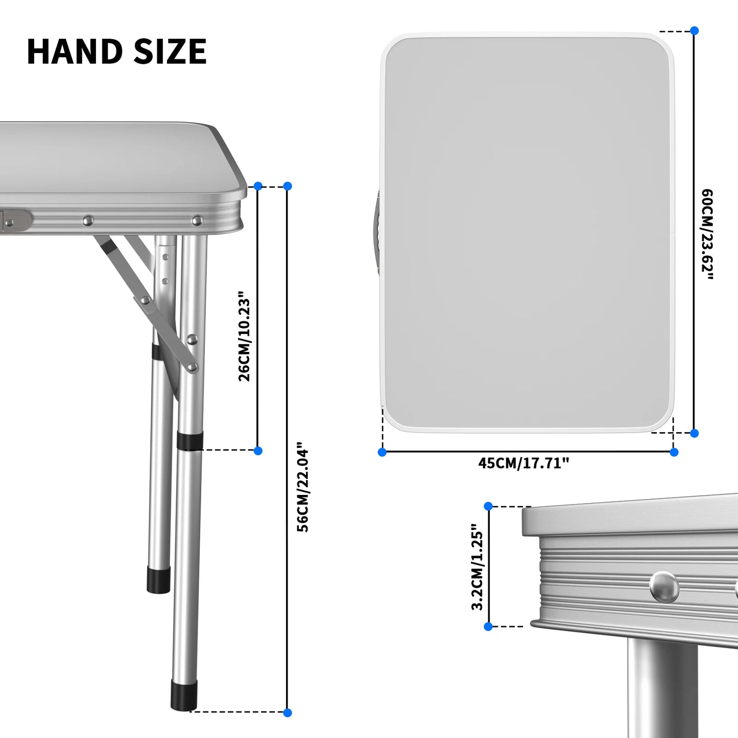 Folding Camping Table With 2 Adjustable Heights, Lightweight Foldable Aluminium Portable Picnic Table 