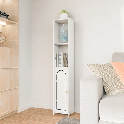 Dayplus Bathroom Floor Cabinet 4 Tier, White Storage Cabinet with Doors, Free Standing Shelf Unit Tall Cabinet for Room,Office