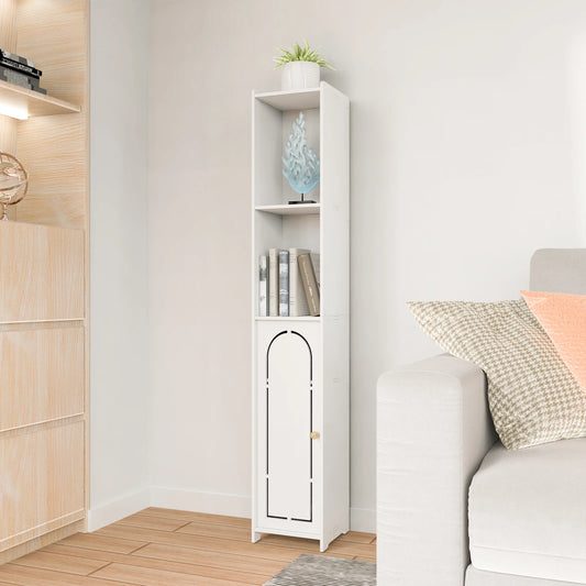 Dayplus Bathroom Floor Cabinet 4 Tier, White Storage Cabinet with Doors, Free Standing Shelf Unit Tall Cabinet for Room,Office