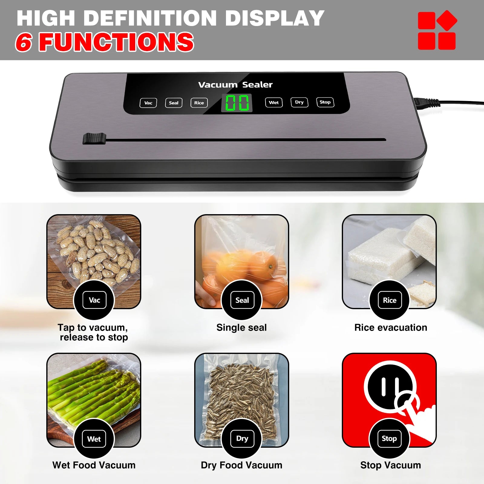 Dayplus Vacuum Sealer Machine Electric Sealing Machine Automatic Food Dry Wet Vaccum Packing Saver with 10 Free Sealing Bags