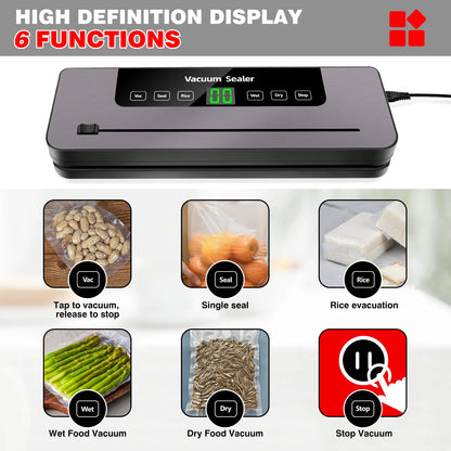 Dayplus Vacuum Sealer Machine Electric Sealing Machine Automatic Food Dry Wet Vaccum Packing Saver with 10 Free Sealing Bags