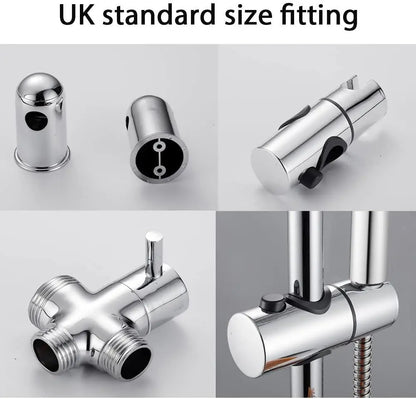 Square Chrome Overhead Shower Rain Dual Rigid Riser Rainfall Head And Hand Held Shower Kit, Twin Bath Set For Bathroom