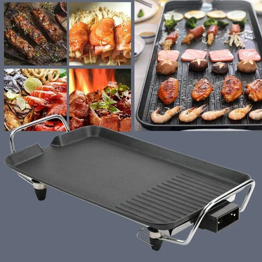 Electric Teppanyaki Grill Plate, Large Smokeless Table Top Grill Non-Stick Barbecue Hot Plate For Kitchen Dinner Parties & Camping