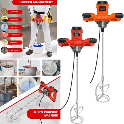 2600W Corded Electric Handheld Concrete Cement Paddle Mixer Machine Adjustable 6 Speed Stirrer Mix Stirring Tool With M14 Mixing Rod