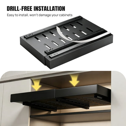 2 Pack Expandable Pull Out Cabinet Organizer Adhesive, Peel and Stick Slide Out Drawers for Kitchen Cabinets,Cabinet Pull Out Shelves for Kitchen Pantry Organization Adjustable Width 12.6"-21"