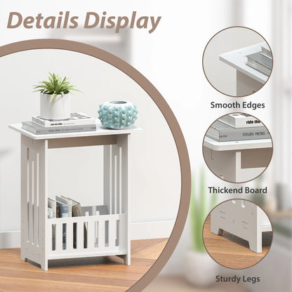 White Modern Bedside Table Cabinet Nightstand Wooden Sofa Side Table, Small Narrow Side End Table Cabinet