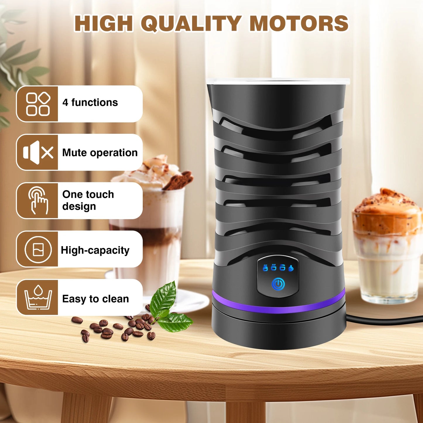 1500W 4 in 1 Electric Automatic Milk Frother Maker Steamer Machine, 600 ml Hot & Cold Foamer For Latte Coffee