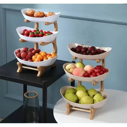 Fruit Storages Plate Wooden Multi-Layer Dining Plate for Household Tabletop Snacks Candies Cake Storage Rack Large Capacity Food
