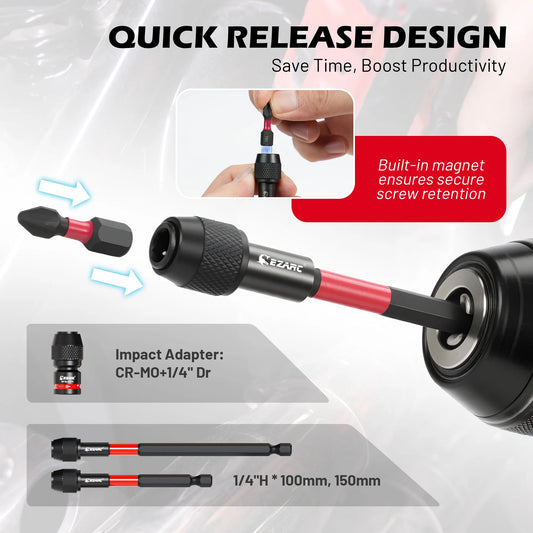 EZARC 14 Piece Impact Socket Adapter Set Square Drive Socket Adapter, Quick-Release & Magnetic Drill Bit Extension