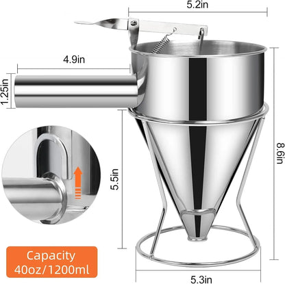 Pancake Batter Dispenser with 4 Nozzles Multi-Caliber Stainless Steel Funnel Cake Dispenser with Stand Great for Baked Goods