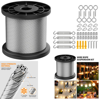 Garden Wire For Climbing Plants, Heavy Duty 304 Stainless Steel Cable Rope Kit With M5 Turnbuckle Wire Tensioner