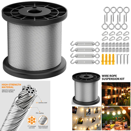 Garden Wire For Climbing Plants, Heavy Duty 304 Stainless Steel Cable Rope Kit With M5 Turnbuckle Wire Tensioner