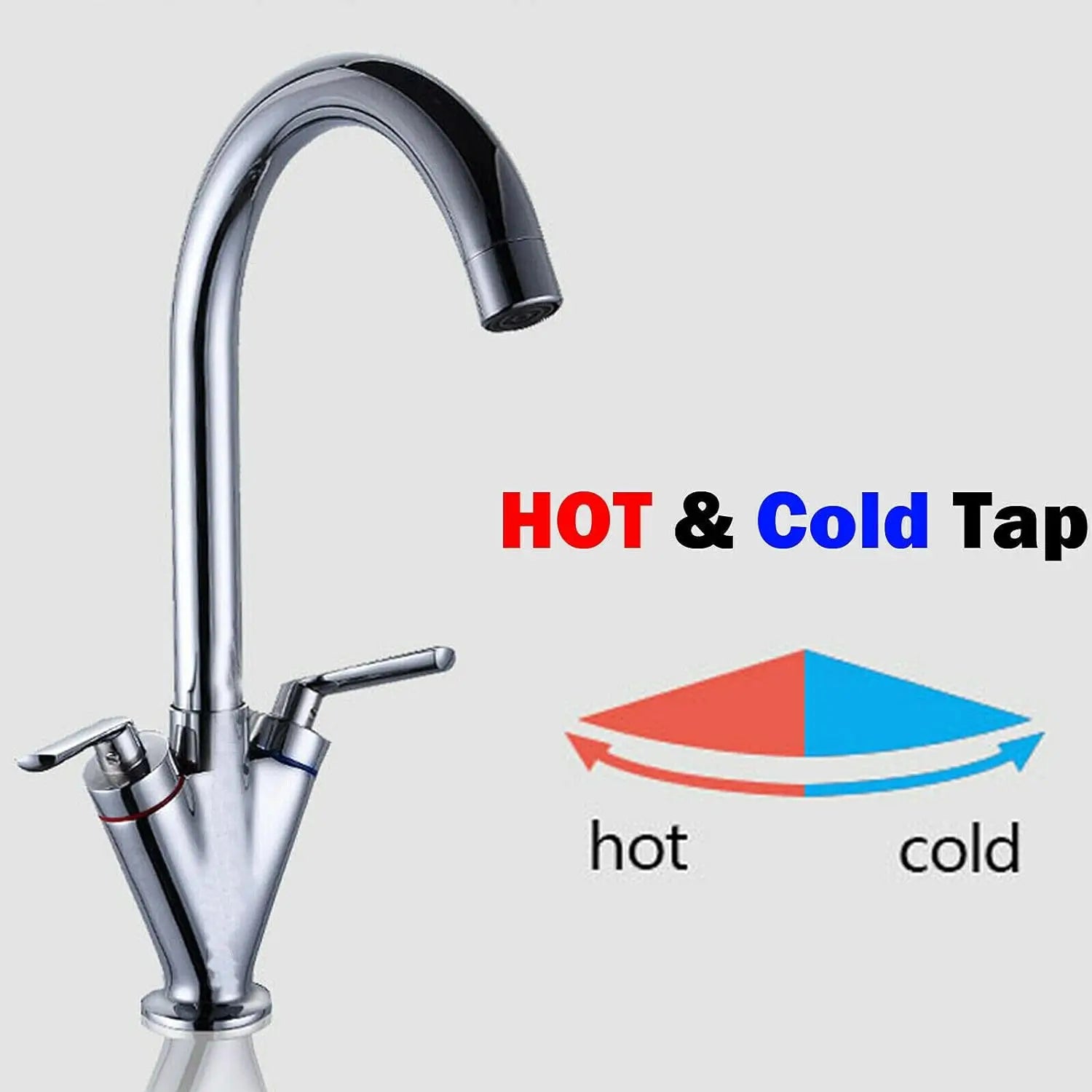 Kitchen Mixer Tap Traditional 360° Swivel Spout Monobloc Basin Taps Faucet Twin Lever Hot & Cold Water Control With Hoses