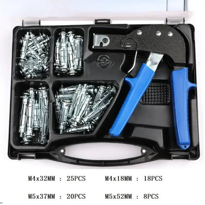 72Pcs Hand Riveter Kit Wall Anchor Screws Gun Heavy Duty Metal Tool Hollow Wall Anchors Gun Plasterboard Fixing Gun Cheville