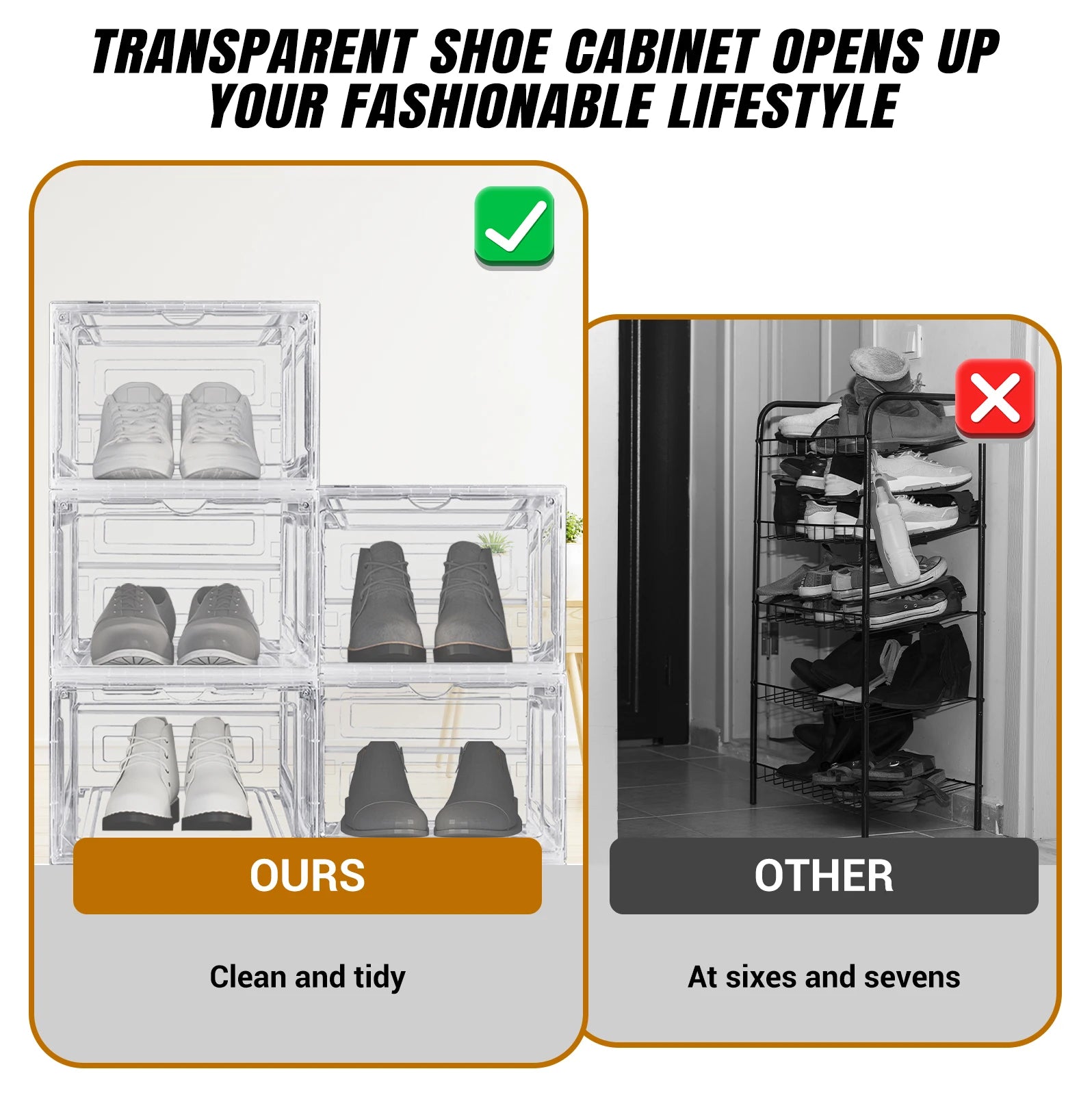Transparent Shoe Storage Boxes Hard Plastic Stackable Shoe Storage Box Organiser With Magnetic Door