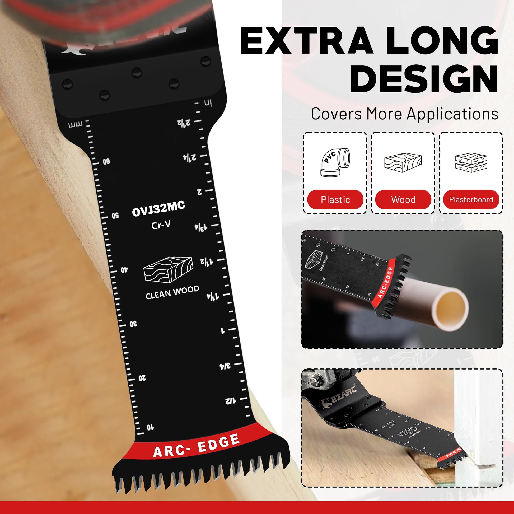 EZARC 5 Pack Japanese Tooth Oscillating Saw Blades, CRV Extra-Long Reach Arc Edge Multitool Blades Clean Cut For Wood & Plastic