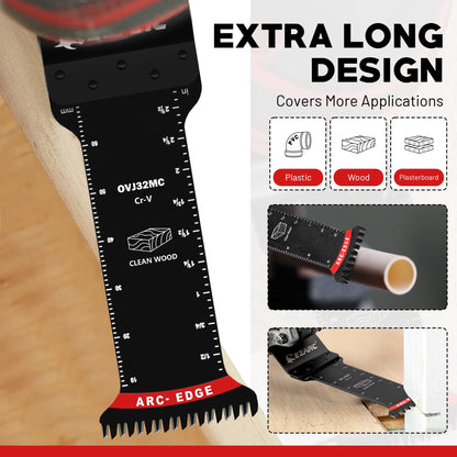 EZARC 5 Pack Japanese Tooth Oscillating Saw Blades, CRV Extra-Long Reach Arc Edge Multitool Blades Clean Cut For Wood & Plastic