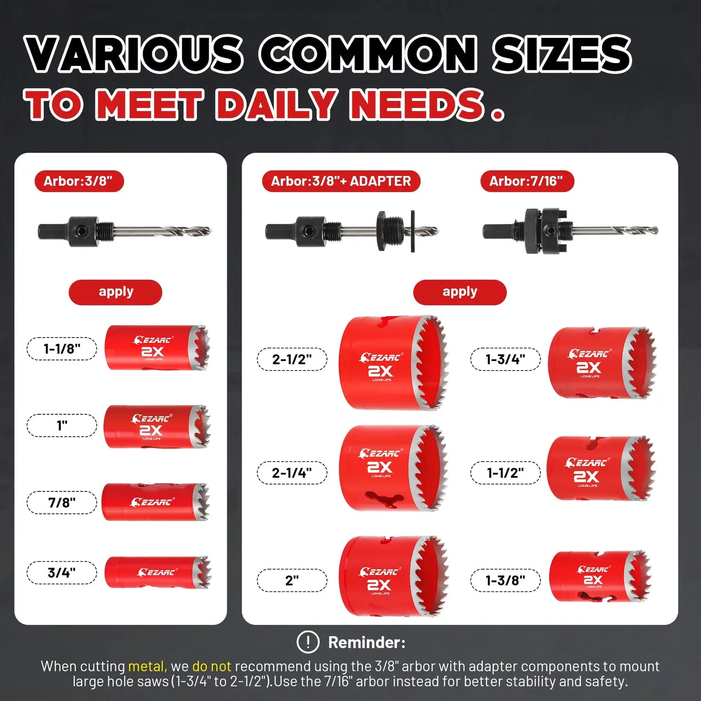 EZARC 16 Piece Bi-Metal Hole Saw Set Mandrels Drill Bits Installation Plate Hex Key For Wood Metal Plywood PVC Board - 19-64mm
