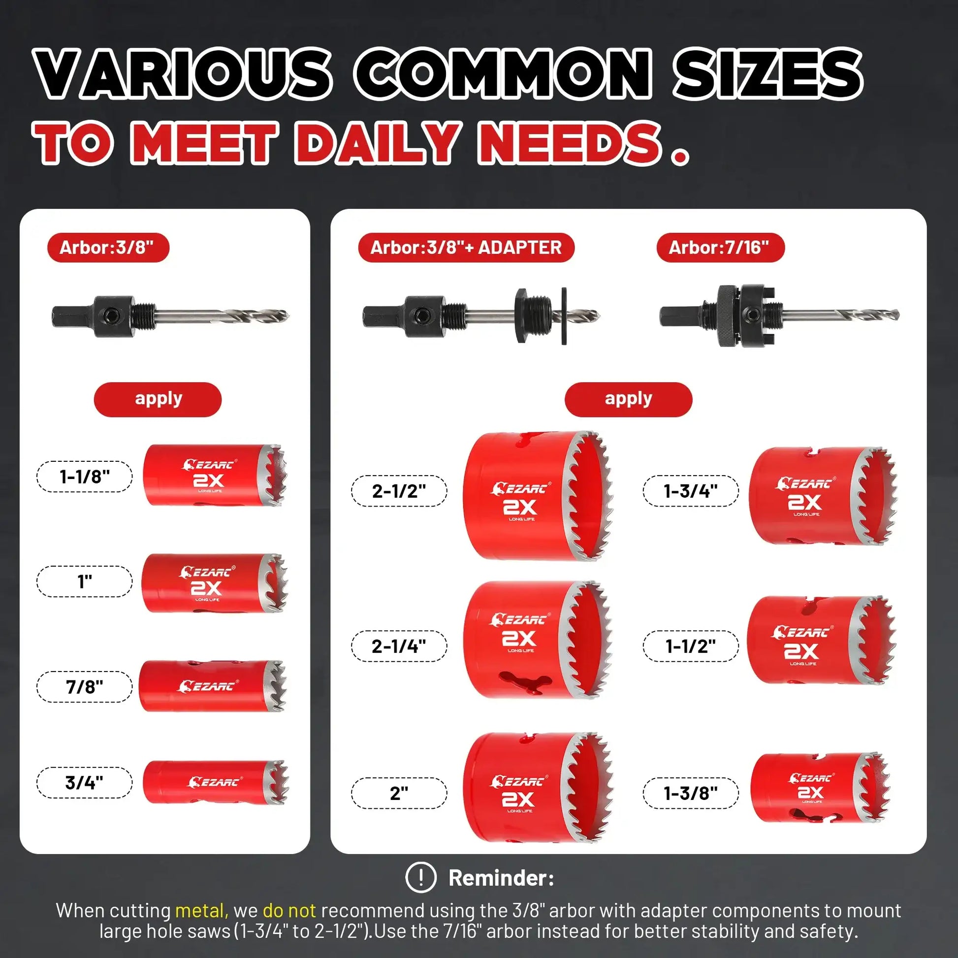 EZARC 16 Piece Bi-Metal Hole Saw Set Mandrels Drill Bits Installation Plate Hex Key For Wood Metal Plywood PVC Board - 19-64mm