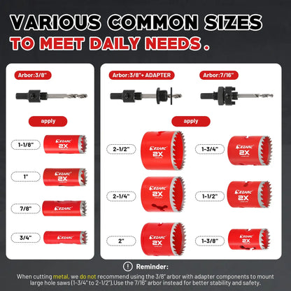 EZARC 16 Piece Bi-Metal Hole Saw Set Mandrels Drill Bits Installation Plate Hex Key For Wood Metal Plywood PVC Board - 19-64mm