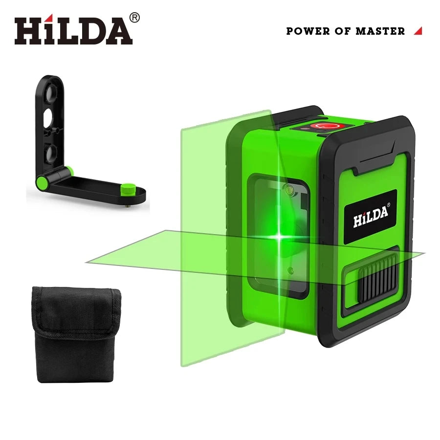 HILDA 2-Line Laser Level Instrument Cross Green Light Horizontal Laser Horizontal and Vertical Self-Leveling Green Beam