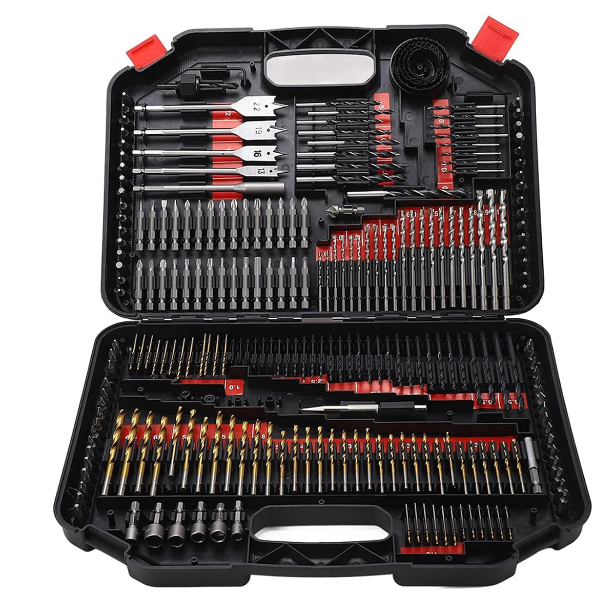 246 Piece HSS Twist Drill Bit Combination Tool Set Woodworking Hole Opener Cement Construction Flat Head