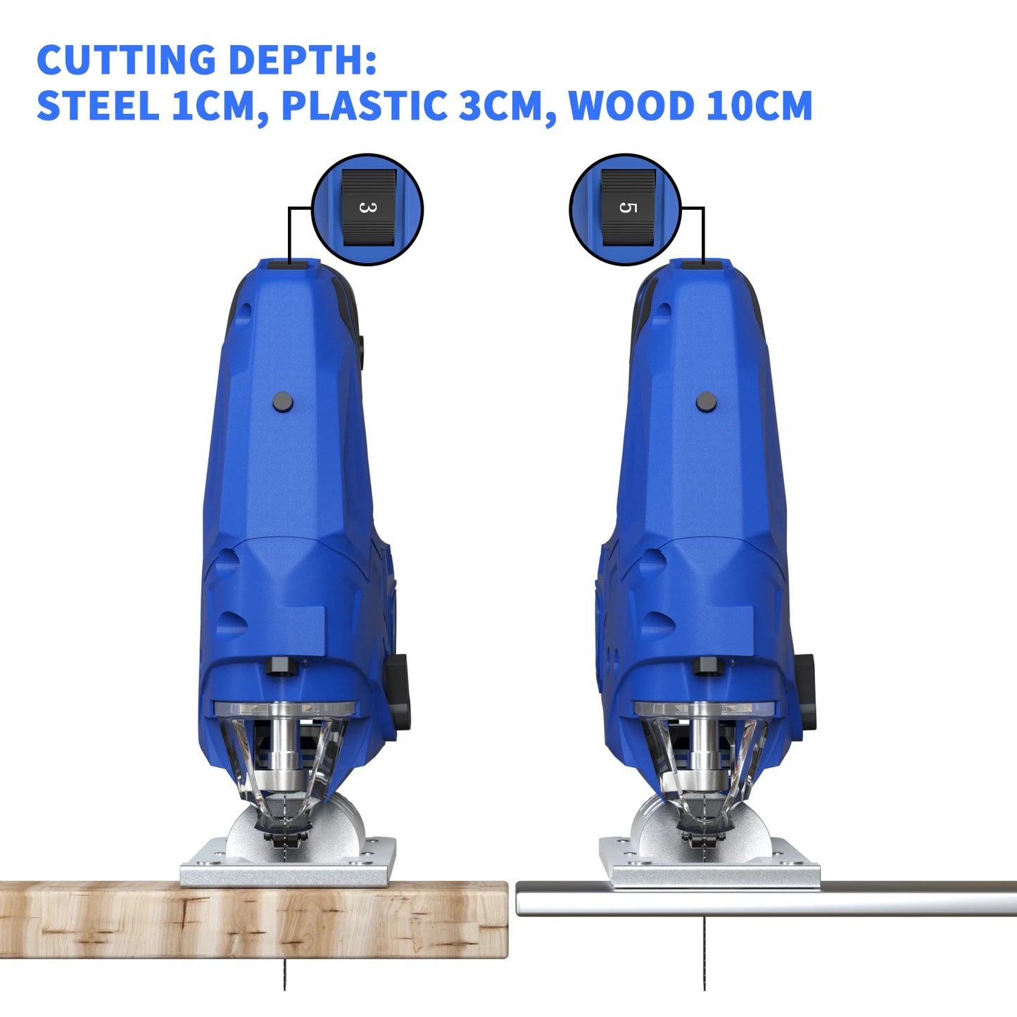 1500W Electric Jigsaw Jig Saw Tool Wood Saw, 6 Speeds Laser Guide Cutting Capacity 100mm Wood, 10mm Metal & 45° Angle