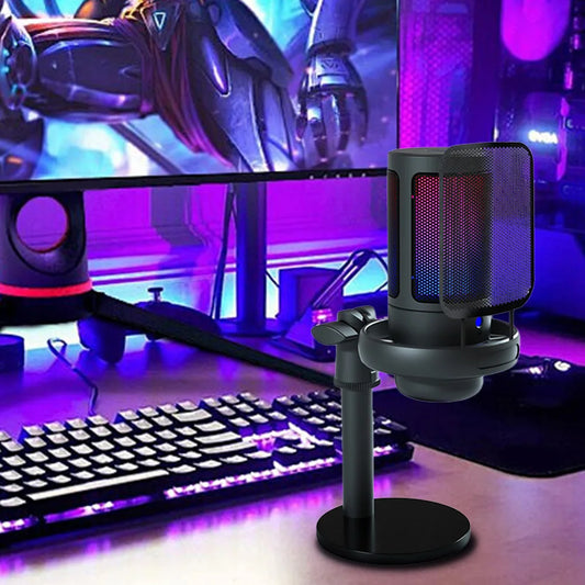 USB Condenser Microphone with Pop Filter PC Mic PC Condenser Mic for Studio Recording Streaming Content Creation