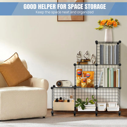 6 Cube Wire Cube Shelving Rack Bookshelf Storage Organiser Metal Grids Bookcase DIY Interlocking Shelf Unit System, Black