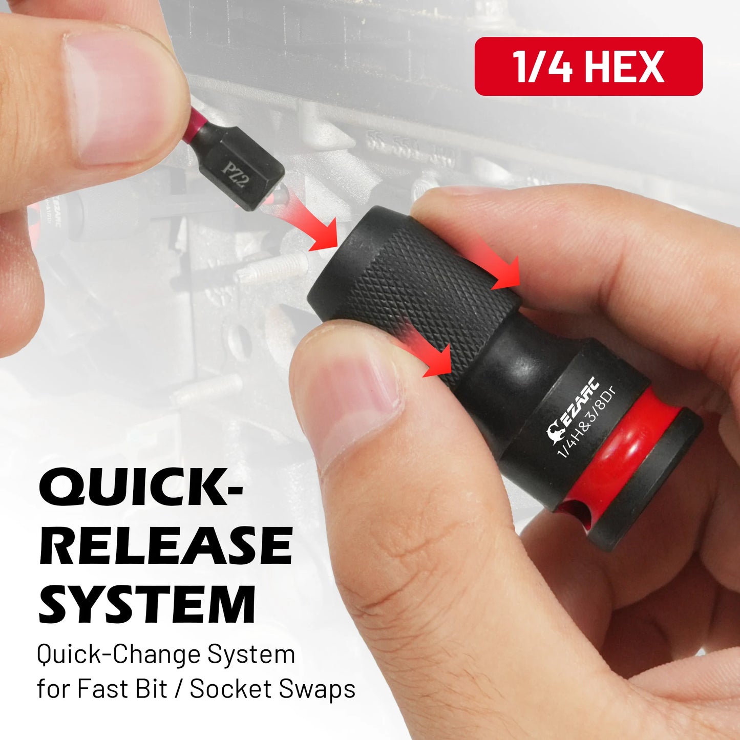 EZARC 4 Piece Impact To Hex Converter, Square Drive Sockets, Impact Wrench Driver Adapter For Ratchet Wrench Drivers