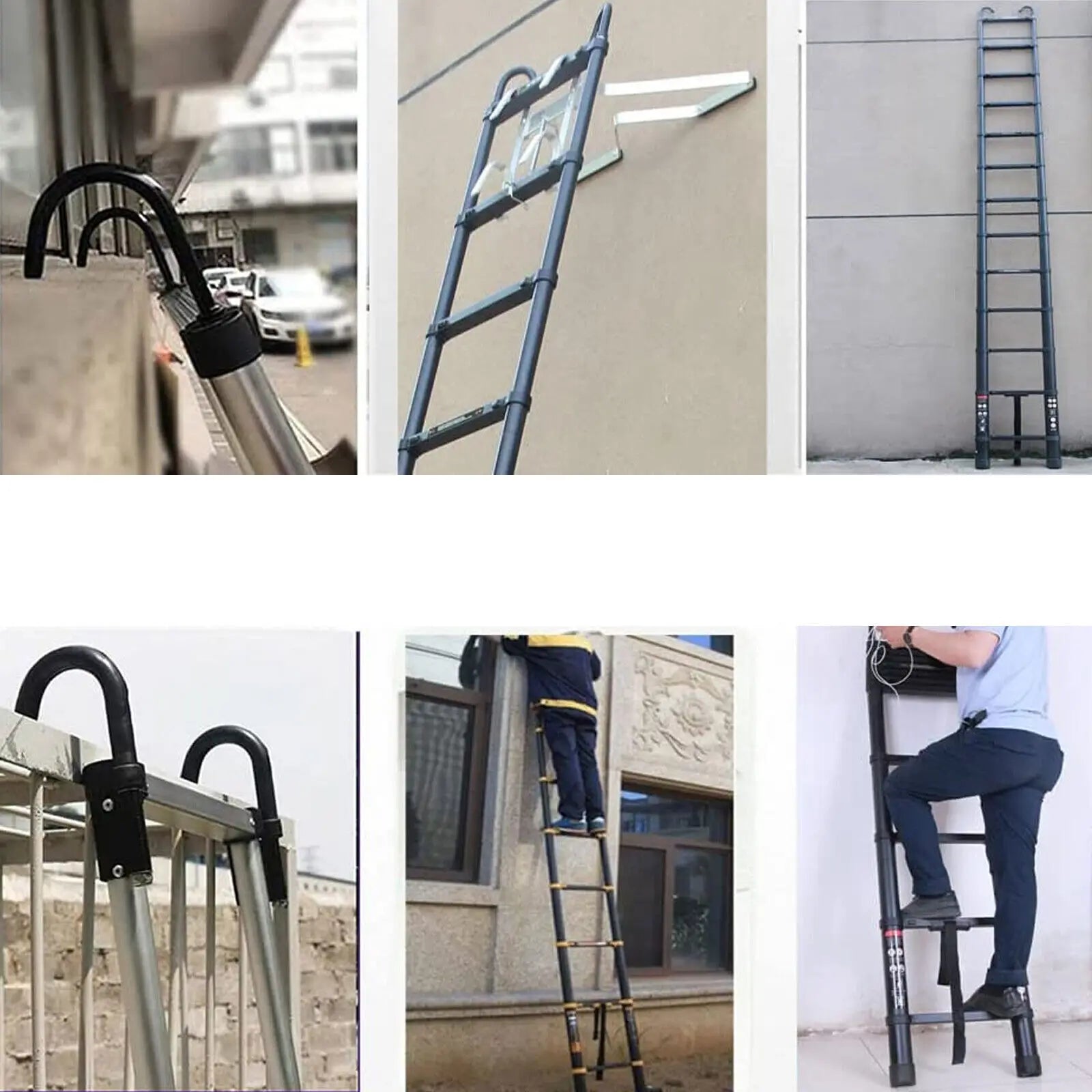 6.2M Heavy Duty Telescopic Ladder 14 Steps Aluminium Extending Roof Ladder With Hooks For Multi-Purpose Indoor Outdoor Ladder
