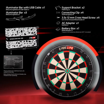 CyeeLife LED Dartboard Lighting System | 240° Coverage | Energy-Efficient LED | Compatible with All Standard Dartboards | UK Stock