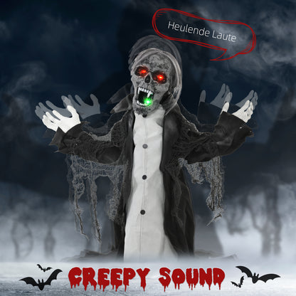 Halloween Animated Skeleton with Glowing LED Eyes and Mouth, Half-Body Halloween Decoration, Battery Operated