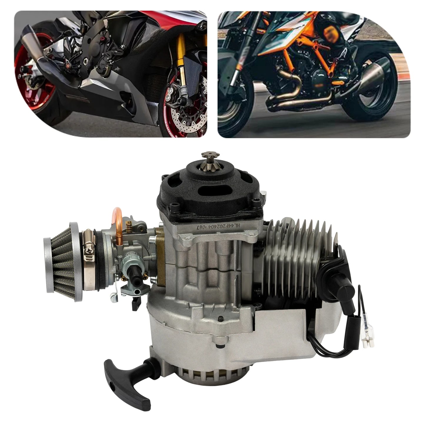 2-Stroke 49Cc Engine Motor Mini Bike Pocket Bike Engine 3HP 12500Rpm Air Cooled Pull Start for Mini Bike Pocket Bike Moped