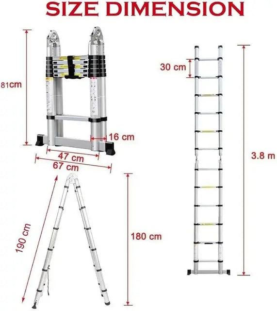 2.6M - 5M Multi Purpose Telescopic Ladder Sturdy Aluminium Telescoping Extension Ladders 330lb Max Load EN131 For Household Outdoor Work