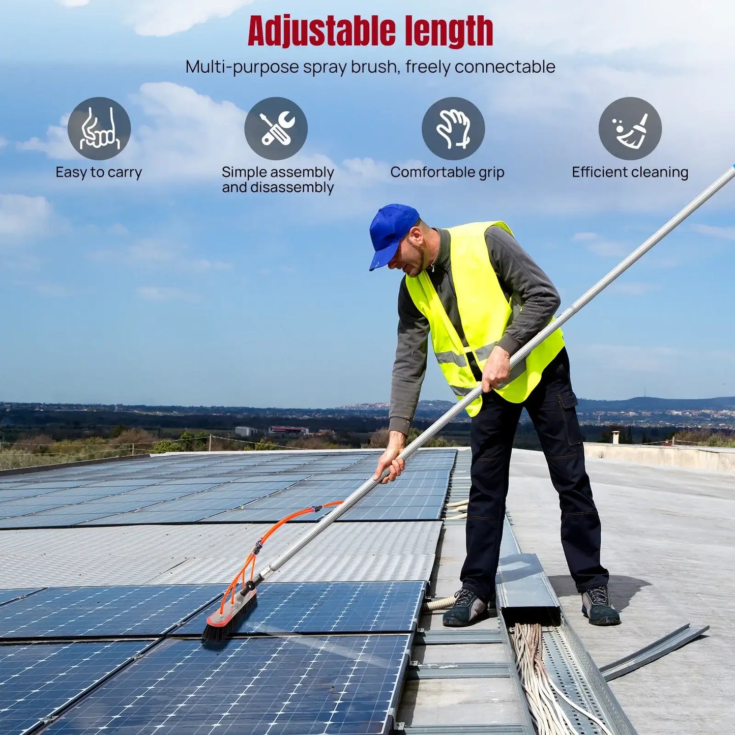Window Cleaning Brush, 7M/23FT Water Fed Pole Kit, Extendable Aluminum Pole with 35Cm Brush Head Adjustable Angle, Lightweight