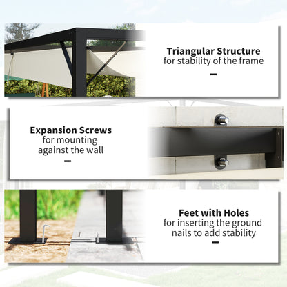 Outsunny 3 x 3(m) Outdoor Wall Mounted Pergola with Retractable Canopy -Cream White