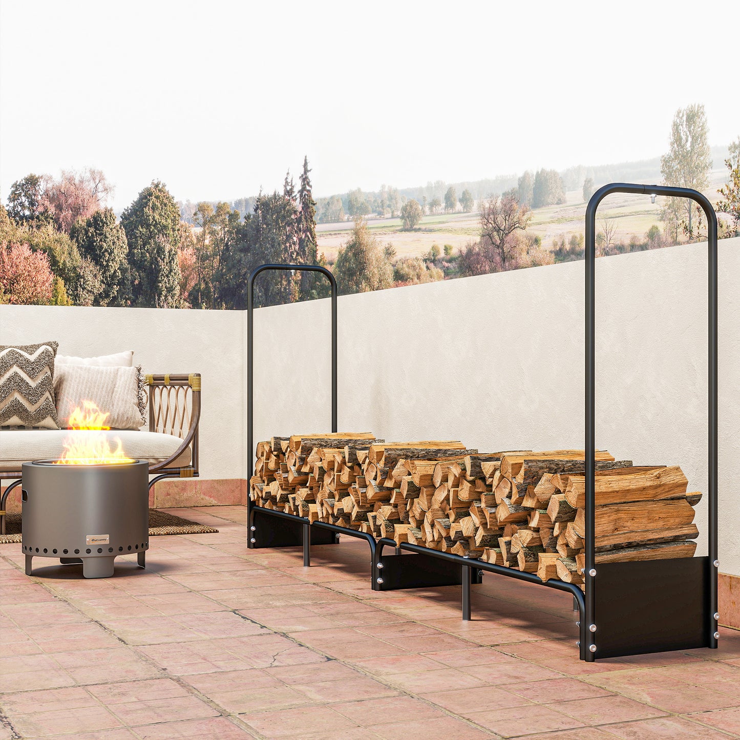 8.5ft Firewood Rack, Heavy Duty Log Storage Holder with Waterproof 600D Oxford Log Cover for Fireplace Fire Pits Outdoor Patio Wood Storage, 300 kg Large Capacity, Black