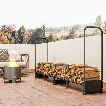8.5ft Firewood Rack, Heavy Duty Log Storage Holder with Waterproof 600D Oxford Log Cover for Fireplace Fire Pits Outdoor Patio Wood Storage, 300 kg Large Capacity, Black