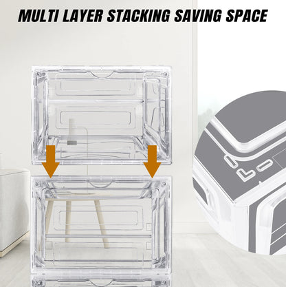 Transparent Shoe Storage Boxes Hard Plastic Stackable Shoe Storage Box Organiser With Magnetic Door