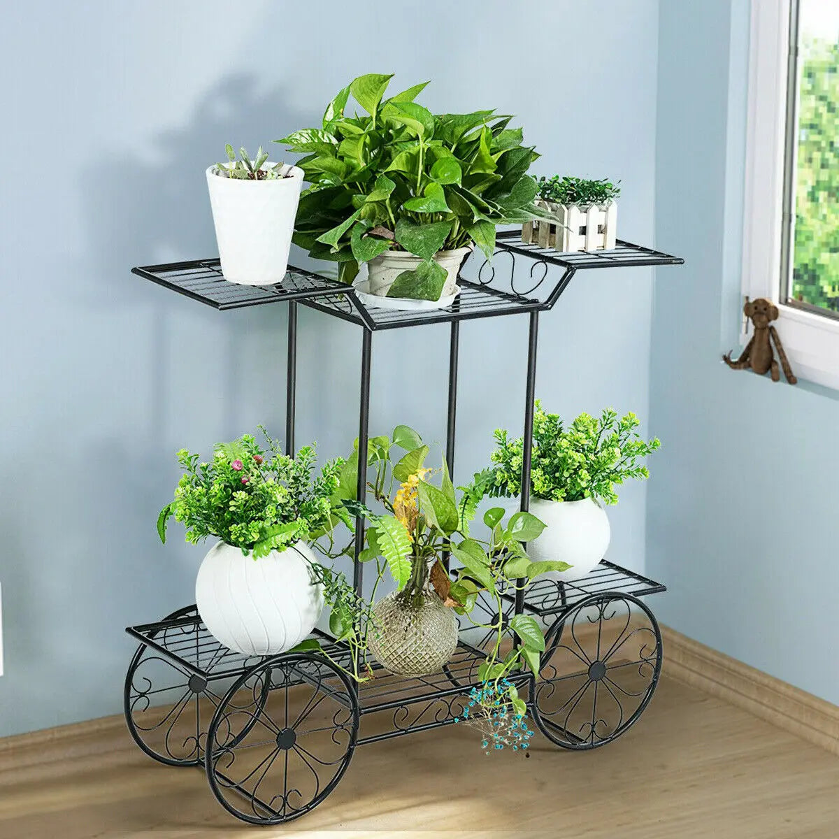 Large Metal Plant Stand Indoor 6 Tier Garden Cart Plant Holder Wrought Iron Plants Display Shelf Rack Organiser Outdoor Decorating Garden