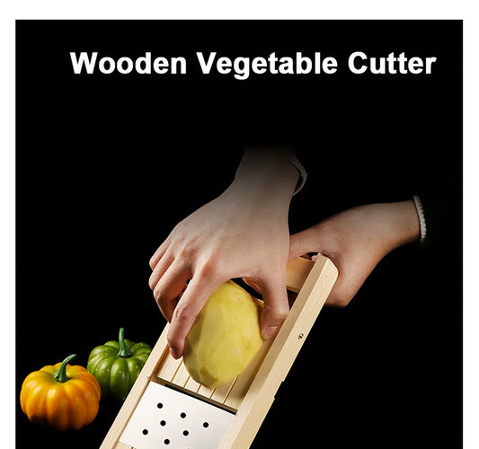 Wooden Vegetables Fruit Salad Cutter Adjustable 0.5-7mm Slicer Chopper Tomato Onion Cabbage Shredder Chip