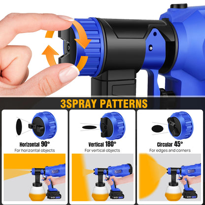 Cordless Paint Sprayer 1500Mah Li-Ion Battery With 1000ML Detachable Tank, 3 Spray Patterns Spray Gun, 4 Various Copper Nozzle